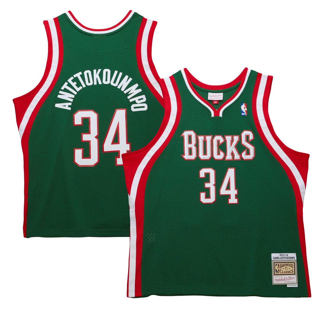 Giannis Antetokounmpo Milwaukee Bucks Mitchell & Ness 2013/14 Hardwood Classics Swingman Jersey - Hunter Green
