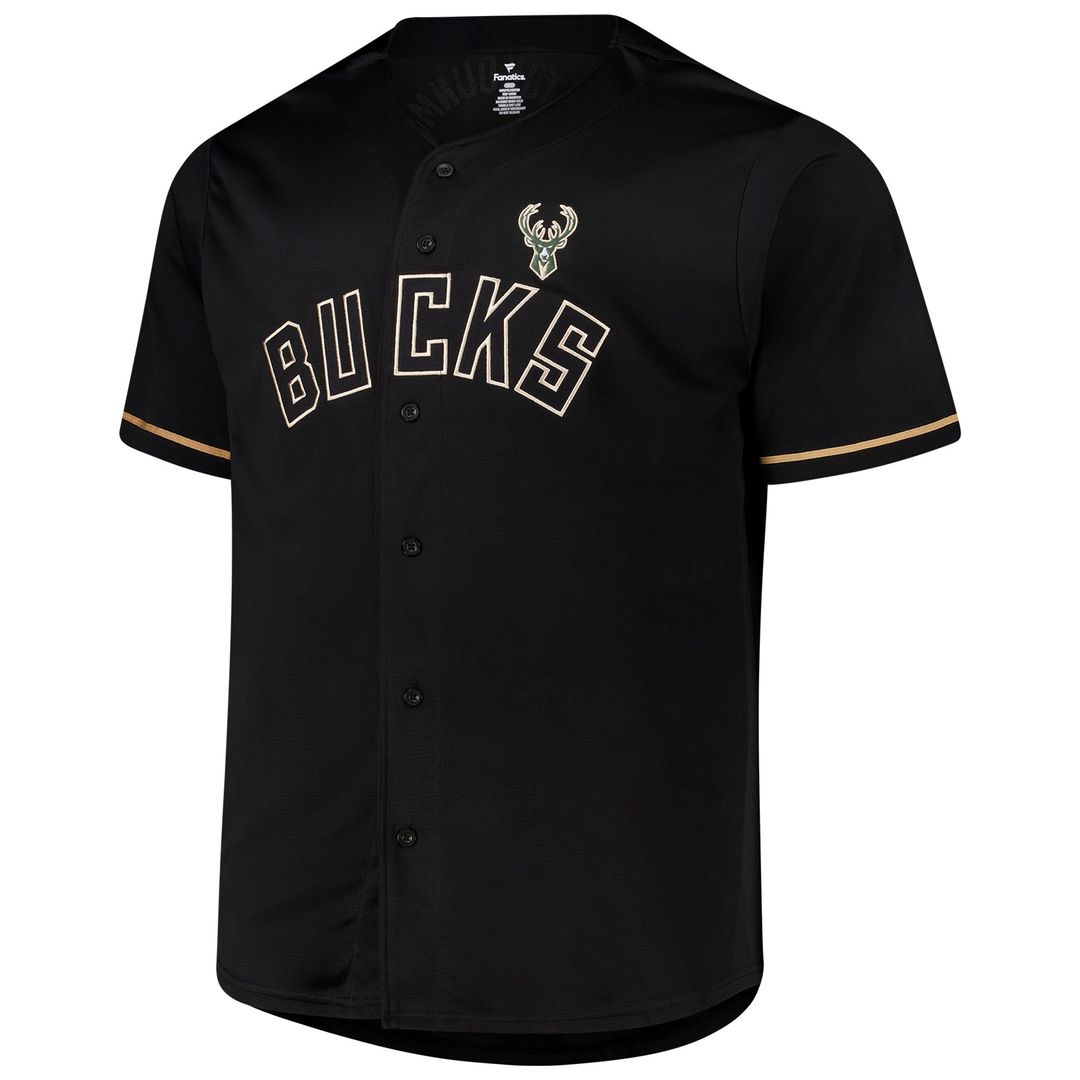 Giannis Antetokounmpo Milwaukee Bucks Profile Big & Tall Name & Number Button-Up Jersey - Black